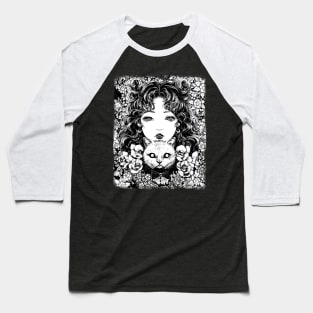 Manga Cat Lover Girl Creepy Drawing - Dark manga art Emo Baseball T-Shirt